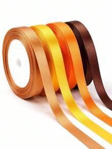 1/4 Rolls Fall Silk Ribbon Set, 10mm Wide, Orange Brown Polyester For Halloween Gift Wrapping, DIY Crafts, Party Decorations, Etc. - Brown and Yellow Tones - View 5