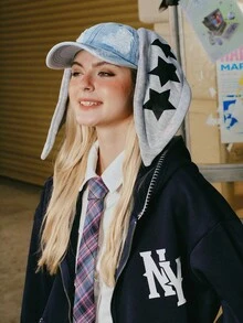 Popjeli 1pc Baseball Cap, Women's Fashion Rabbit Ear Decor Hat, Vintage Washed Distressed Snapback - Multicolor - View 3