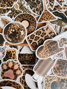 50pcs Y2K Leopard Print Stickers, Suitable For Phone Case, Water Bottle, Laptop, Notebook, Luggage, Guitar, Planner Stickers - one-size - View 5