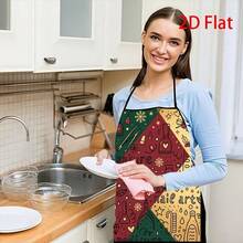 1pc Christmas Chef Kitchen Apron, Red Green Yellow Color Block Apron With Hand Drawn Kitchen Utensils, Snowflake, Heart And Star Elements, Adjustable Neck Tie Cooking Apron For Home Kitchen, Restaurant, Christmas Baking Party - Multicolor - View 7