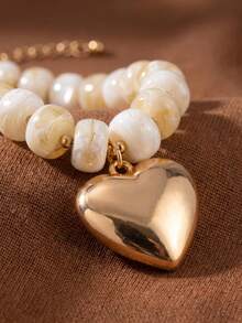 1pc Fashionable Exaggerated Colorful Resin Acrylic Handmade Beaded Heart-Shaped Pendant Collarbone Necklace For Women - White - View 6