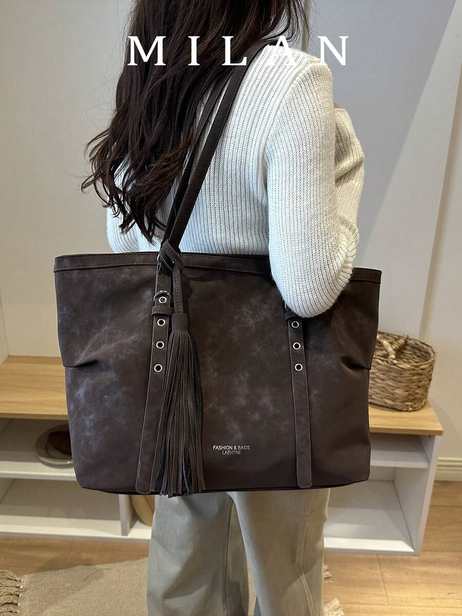 Túi tote vintage cao cấp cho nữ 2026 mới thu/đông phong cách Âu Mỹ, túi đeo vai mềm mờ dung tích lớn kẹp nách - Cà phê nâu - Xem 1