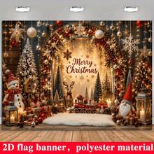 2D Flat Christmas Theme Party Banner Background With "Merry Christmas" Lettering, Featuring Elements Such As Snowmen, Creating A Strong Christmas Atmosphere - 1 - View 1