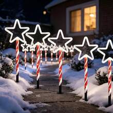 Fun Solar Powered Candy Cane Stake Light, Twinkling Starlight LED, Outdoor Landscape Lighting, Waterproof, Suitable For Christmas Yard Decoration And Winter Night Scene - Star - View 3