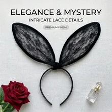 1PC Sexy Personalized Minimalist Fashion Rabbit Costume Lace Flower Rabbit Ear Headband, Suitable For Dance Party, Stage Performance, COS Role Play, Music Festival, Valentine's Day, Halloween, Easter Costume Wear - Black - View 7