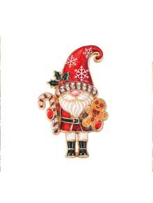1pc Enamel Rhinestone Brooch, Santa Claus Enamel Inlaid Brooch, Holding Candy Cane + Gingerbread For Man, Cute Retro Style - Multicolor - View 8