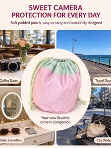 1pc, Popular Strawberry Drawstring Camera Bag, Portable Padded Camera Bag, Waterproof Lens Storage Box, Anti-Scratch Protective Camera Case, Suitable For Instant Cameras, DSLR Cameras, Mirrorless Cameras, Travel Outdoor Camera Handbags - View 2