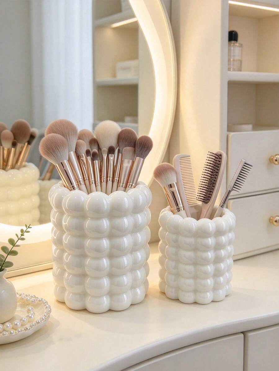 2pcs/1pc Bubble Makeup Brush Holder, Ins Cream Style Desktop Cosmetic Organizer, Vanity Makeup Display Rack, Large Capacity Multi-Functional Pen Holder, Bathroom Desktop Storage Container For Home Decor - Multicolor - View 1