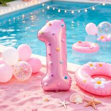 1 Set Pink 32 Inch Digital Foil Balloon With Colorful Pom Pom Decoration, Suitable For Birthday Party, Bachelorette Party, Wedding (Self-Adhesive Pom Pom, Random Color) - View 8