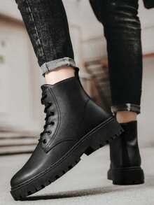 Men's New Stylish High-Top Casual Boots, Versatile Work Boots, Men's Shoes - Black - View 2