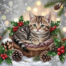 1PC DIY 5D Diamond Painting Kit Christmas Cat Pattern - Round Full Diamond Art Mosaic Craft, Home Wall Decor, Unframed - No Frame - View 9