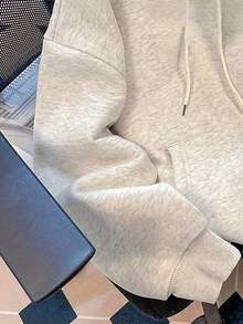 Solid Color Hooded Pullover Sweatshirt, Cute Women's Sweatshirt Y2K Style, Autumn Back To School Casual - Light Grey - View 3