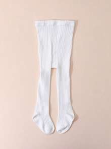 3 Pairs Girls' Solid Color Leggings, Vertical Striped Tights, Simple Versatile Children's Pantyhose, Elastic & Comfortable, All Season - White - View 25