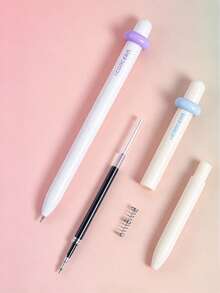 4/1pc Macaron Cloud Click Neutral Pen, High Aesthetic Stress Relief CS Double Ball Tip Quick Dry 0.5 Black Ink Student Writing Pen Gift Box Set, Suitable For Classroom Notes, After-School Homework, Daily Practice, Exam Writing, Planner Decoration, Highlighting Key Points, Cute Desktop Stationery Ornament, Back To School Prize, Birthday Small Gift - Multicolor - View 3