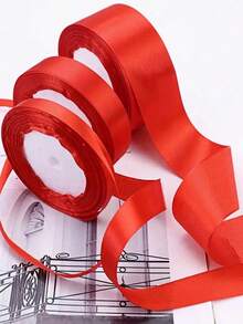 1 Roll Red Satin Ribbon [Different Widths Available], Suitable For Making Bow Hair Accessories, Cake Baking And Bundling Packaging, Gift Wrapping, Holiday Party Decoration, Bouquet Decoration, Christmas Decoration - Multiple Styles - View 2
