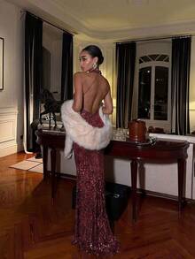 Exquisite Sequin Dress For Wedding, Birthday, Party, Date, Cocktail, Evening Event - Burgundy - View 6