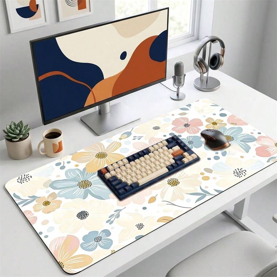 Alas Mouse Ekstra Panjang Motif Bunga Warna-warni, Desain Seni untuk Gaming, Kantor, dan Rumah, Hadiah untuk Teman dan Keluarga, Alas Karet, Alas Meja Belajar PC Laptop, Berbagai Ukuran, Alas Keyboard Komputer, Anti Selip dan Halus - View 1