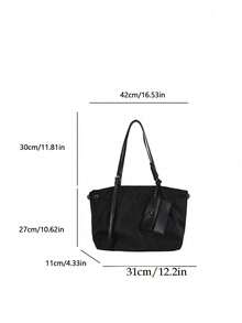 Large Capacity Women's Fashion Nylon Canvas Tote Bag, Mommy Commuter Shoulder Handbag - Black - View 7
