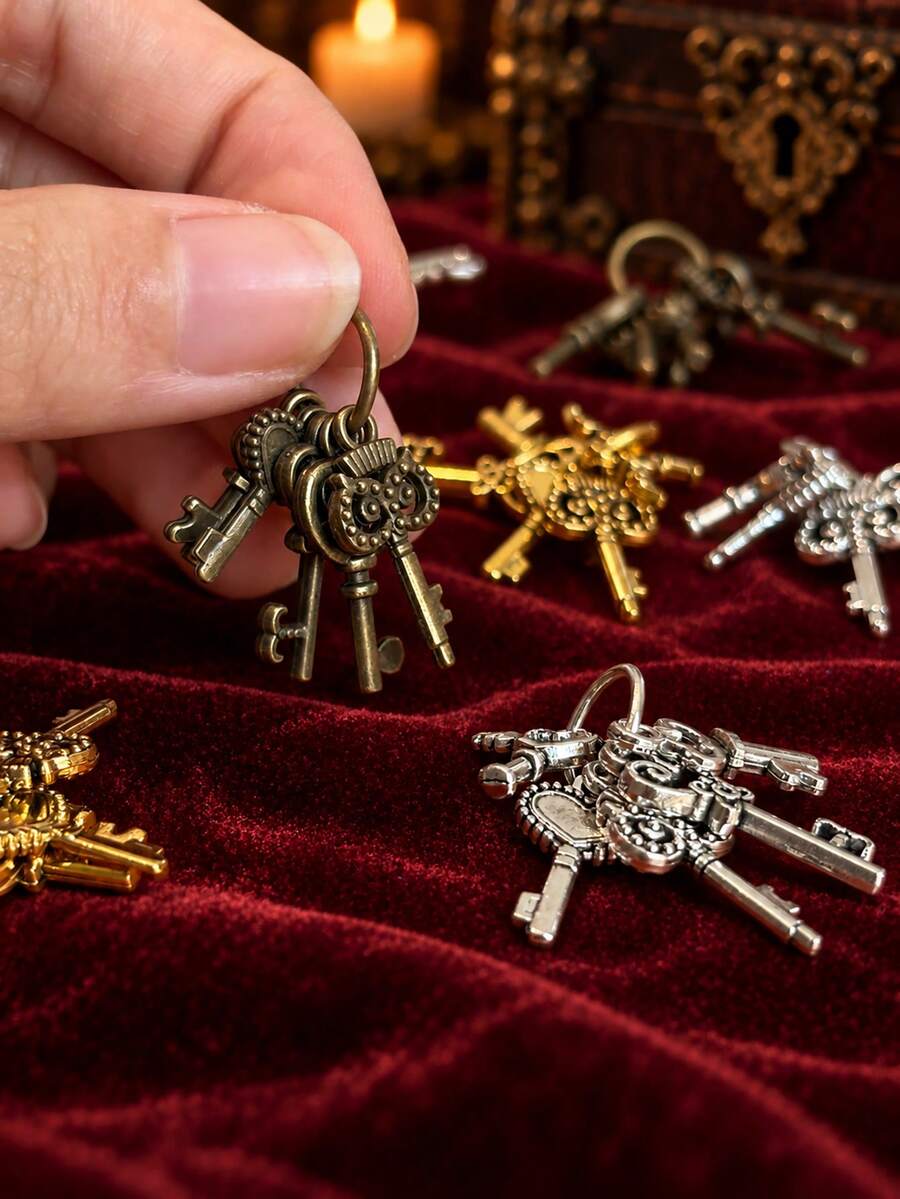 Miniature Vintage Style Keychain Model, Carved Decorative Key Pendant, Dollhouse Accessory, Gothic Magic Miniature Scene Prop - one-size - View 1