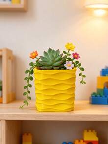 Wavy Texture Square Creative Planter, Minimalist INS Style Desktop Succulent & Pothos Pot, Indoor Balcony Greenery Decor, Personalized Small Flower Pot - Wavy Flower Pot - View 4