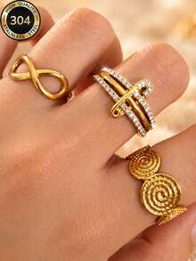 1/3 buah Cincin Terbuka Wanita yang Dapat Diatur, Baja Tahan Karat Berlapis Emas 18K, Desain Klip Kertas Berlian Imitasi Penuh, Dipadukan dengan Lingkaran Geometris dan Cincin Simbol Cinta Tak Terhingga, Mode Minimalis Cocok untuk Pemakaian Sehari-hari dan Acara Kumpul-kumpul - Emas - View 8