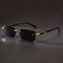 Vintage Rectangular Frameless Fashion Glasses, Classic Plastic Frame, Unisex, Suitable For Outdoor Travel, Beach, Casual - Multicolor - View 7