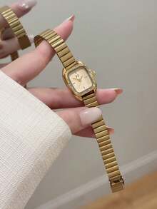 1件女款金色石英手錶 方形金色錶盤 極簡刻度設計 適合日常配戴、派對與送禮 - 金色 - 查看 2