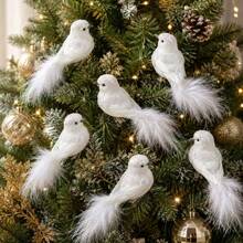 6pcs White Sequin Feather Bird Clips, 5.51 Inch Realistic Decorative ...