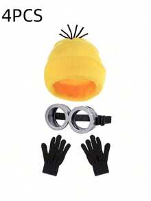 1PC/3PCS Beanie, Unisex, Yellow Knit Hat, Suitable For Halloween, Christmas And Other Occasions, Beanie, Soft And Stylish, Yellow - Multicolor - View 3