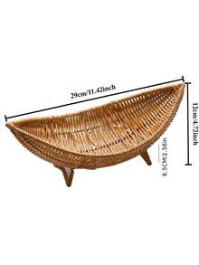 Woven Boat-Shaped Rattan Storage Tray With Sturdy Support Feet, Decorative Sundries Storage Basket, Desktop Organizer Container, Suitable For Bathroom, Living Room, Bedroom, Can Hold Skincare Products, Candles, Tea Set, Small Home Decor Items - Multiple Styles - View 10