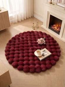 1pc Burgundy Round 3D Fluffy Bubble Rug, Christmas Decoration Mat, New Year Festive Decor, Suitable For Bedroom Living Room, Luxury Soft Plush Round Carpet, Bedroom Living Room Home Decor, Bedroom Carpet, Rug, Area Rug, Mat, Home Decor, New Year Decor, Winter Decor, Room Decor, Washable Carpet, Floor Decor - Multicolor - View 2