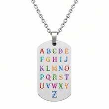 eTel LiKe 1pc Colorful Letter Dog Tag Pendant Necklace, A-Z Letter Stainless Steel Chain Necklace, Unisex Daily Wear Gift Jewelry - Silver - View 4