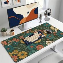 Green Floral Extra Long Mouse Pad, Gaming Office Home Art Design, Gift For Friends And Family, Rubber Base, PC Laptop Study Desk Mat, Multiple Sizes, Computer Keyboard Pad, Non-Slip And Smooth - View 3