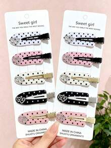5pcs Colorful Cute Sweet Polka Dot Heart Fashion Minimalist Women's Hair Clips, Suitable For Date/Music Festival/Campus - Multicolor - View 4