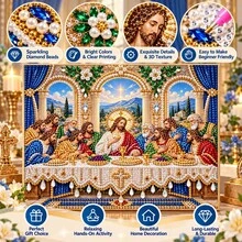 DIY 5D Special Shaped Pearl Diamond Painting Kit, The Last Supper Christian Religious Pearl Crystal Rhinestone Art Canvas, 30x30cm Frameless, Home Wall Decor, Handmade Gift - View 2