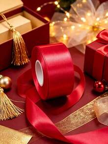 1 Roll Red Satin Ribbon [Different Widths Available], Suitable For Making Bow Hair Accessories, Cake Baking And Bundling Packaging, Gift Wrapping, Holiday Party Decoration, Bouquet Decoration, Christmas Decoration - Multiple Styles - View 8