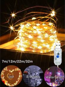 1 String 10/20/30/50/100/200 LED Copper Wire Lights - Fairy Lights - USB Powered, 8 Lighting Modes, 3 Colors Optional, Suitable For Wedding, Party, Home And Christmas Decoration - M35 Copper Wire Light - View 2