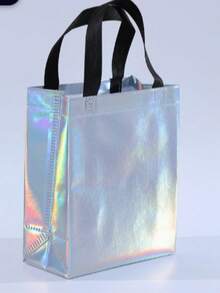 5pcs Holographic Iridescent Non-Woven Gift Bags, Reusable Laser Rainbow Tote Bags With Handles, Birthday Holiday Gift Packaging Party Favor Goodie Bags - One Size - View 12