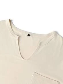 Women's Fashion Pocket Slim Fit Square Shoulder V-Neck Long Sleeve T-Shirt - Apricot - View 3