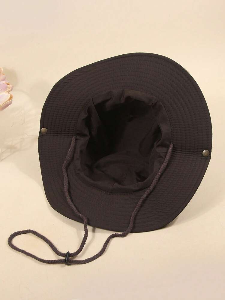 1pc New Men's Camouflage Outdoor Wide Brim Sun Hat Bucket Hat With Windproof Rope, Suitable For Casual Daily Hiking Fishing Camping Cycling Mountaineering Sun Protection Windproof Hat, Unisex Couple Hat - Brown - View 3