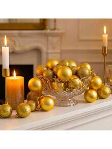 Christmas Tree Baubles Set, 26 Gold Plastic Ornaments In Three Sizes, Lightweight Glossy Hanging Decorations For Trees, Homes, Offices, Shops And Seasonal Displays, Sizes 4 Cm, 5 Cm And 6 Cm - Christmas Tree Baubles - View 2