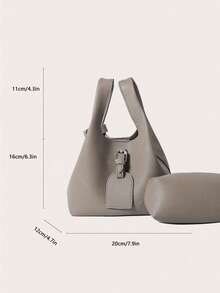 Casual Minimalist Fashion PU Leather Shoulder/Crossbody/Handbag, With Inner Pocket, Retro Style, Quiet Luxury - Grey - View 3