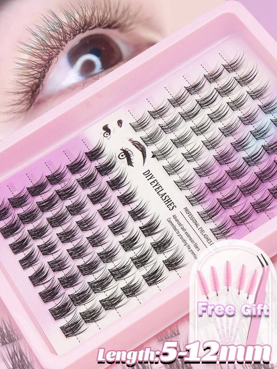 AYRMILLA 96 Clusters Natural Extended Eyelashes, 2 Different Styles Mixed DIY Eyelash Extensions, Multi-Functional Personal False Eyelashes Suitable For Various Occasions, Reusable Soft Eyelash Segments For Daily Wear, Bridal Makeup, Holiday And Casual Party Looks - C - View 1