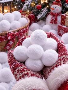 5pcs/Set Realistic Artificial Snow Fight Ball Set - 5cm/2in Durable Polyester Snowballs For Indoor & Outdoor Winter Fun, Christmas Tree Decorations, And Family Toss Games, Perfect For Holiday Celebrations, Christmas Decorations - Artificial Snowball - View 5