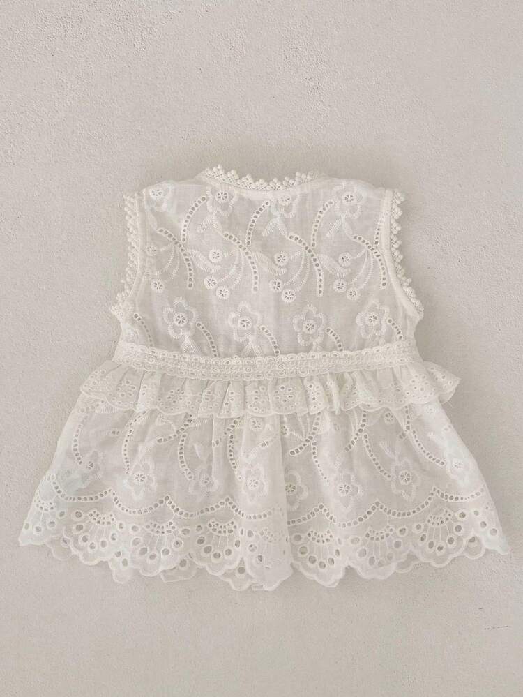 女嬰無袖上衣帶蕾絲,可愛上衣,時尚背心 - 白色 - 查看 5