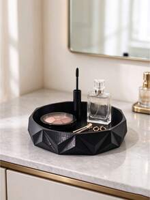 3D Printed Geometric Polyhedron Storage Tray, Angular Faceted 3D Design, Black And White Dual Color Options. Suitable For Jewelry, Aromatherapy, Desktop Small Items, Low Poly Design With Modern Artistic Feel, High-End For Dressing Table And Entryway Display. - Multicolor - View 6