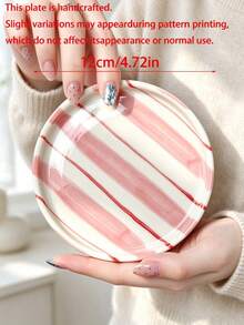 1pc/2pcs/4pcs Pink Hand-Drawn Striped Ceramic Mini Plates, 4.5" Round Small Plate For Afternoon Tea, Dessert & Nuts,Round Dessert Snack Plate For Home Kitchen - Multicolor - View 6
