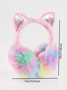 1pc Cat Ear Quicksand Sequin Decor Soft Faux Fur Fluffy Cute Rainbow Earmuffs, Suitable For Winter Daily, Christmas Party, Outdoor - Multicolor - View 9