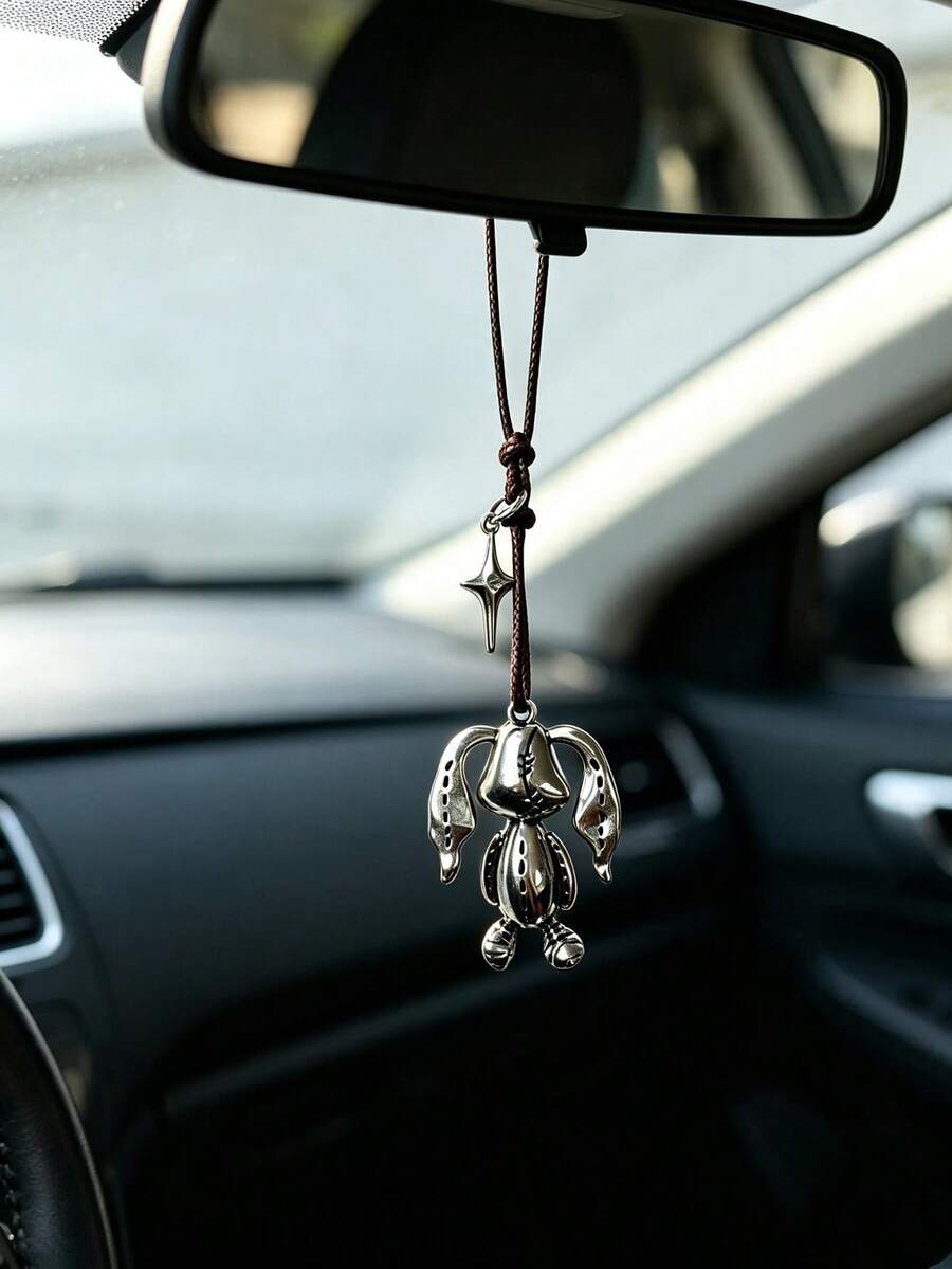 1pc New Rabbit Ear Doll With Movable Limbs Necklace, Hip-Hop Personalized Car Accessory, Rearview Mirror Hanging Ornament, Car Interior Decoration - Rabbit Ornament - View 1