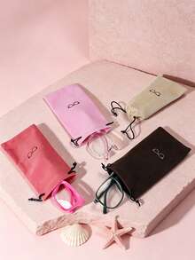 4/12pcs Flocked Fabric Colorful Glasses Storage Drawstring Pouch Bag, Fashion Portable Eyewear Case - Multicolor - View 1